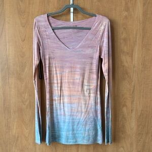 Hard Tail Pink and Blue Gradient Long and Skinny Long Sleeve V-Neck Tee